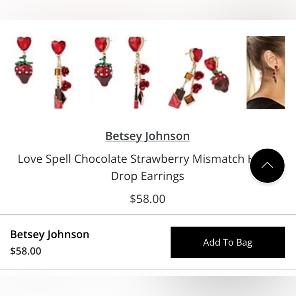 Betsey Johnson Strawberry Chocolate 🍫 🍓 MixMatch Earrings - Picture 2 of 4